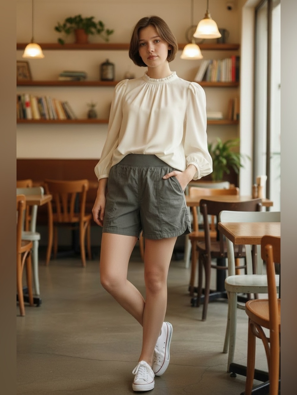 Members Mark High-Waist Olive Green Pull-On Women’s Shorts